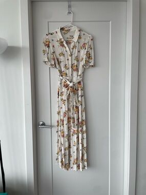 Mango Cream Floral Maxi Dress with Yellow & Pink Accents